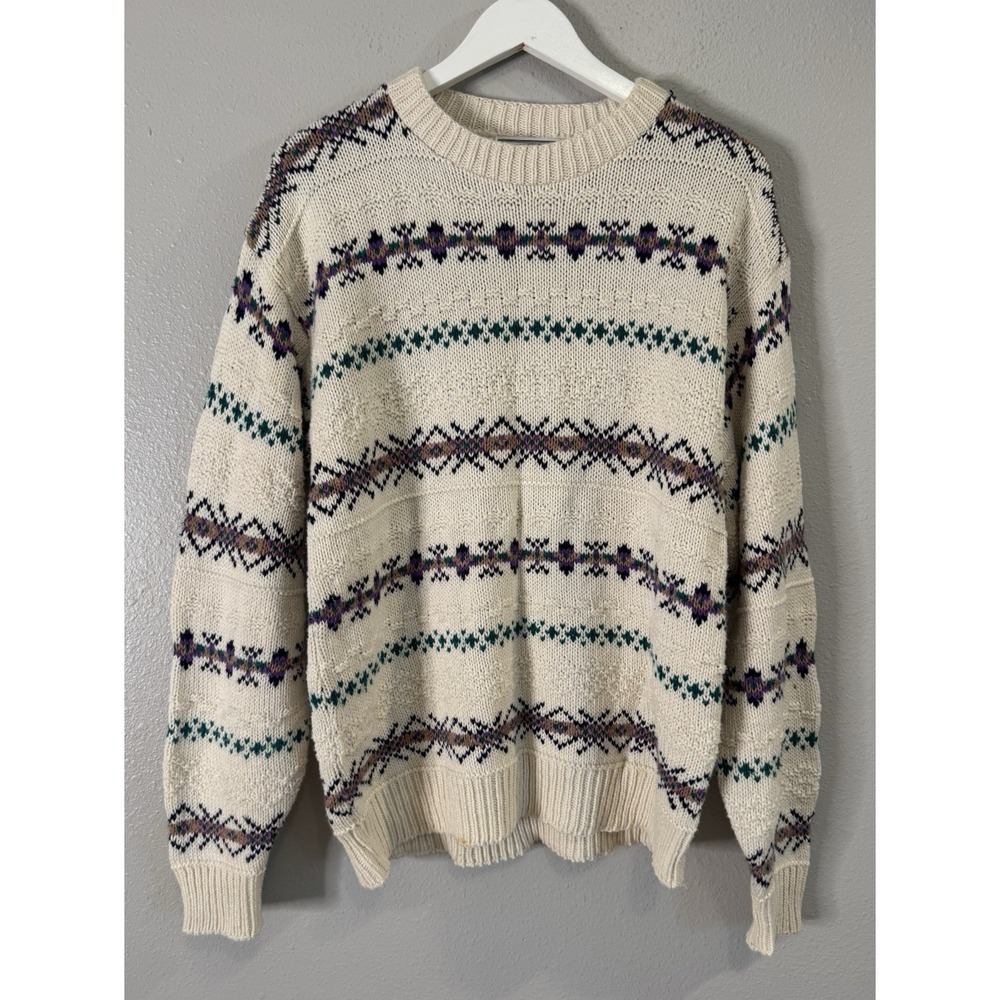 Vintage 90s Pinnacle Cotton Geometric Fair Isle Grandpa Sweater USA Mens M